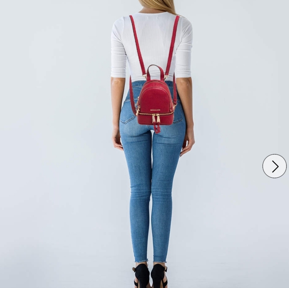 New Michael Kors Rhea Zip Mini Perforated Leather Backpack in Bright Red. - Picture 2 of 16